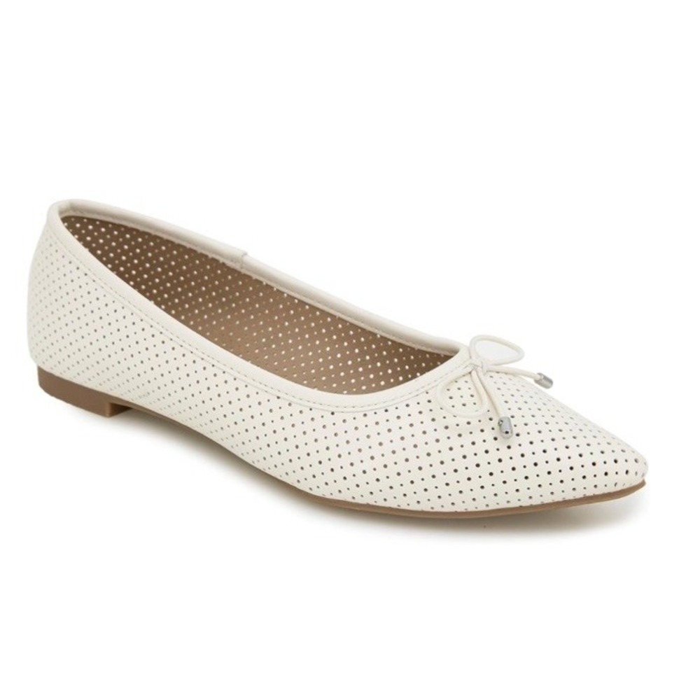 New Esprit Phoenix Perforated Ballet Flat With Bow Off White Comfort Women's 7.5